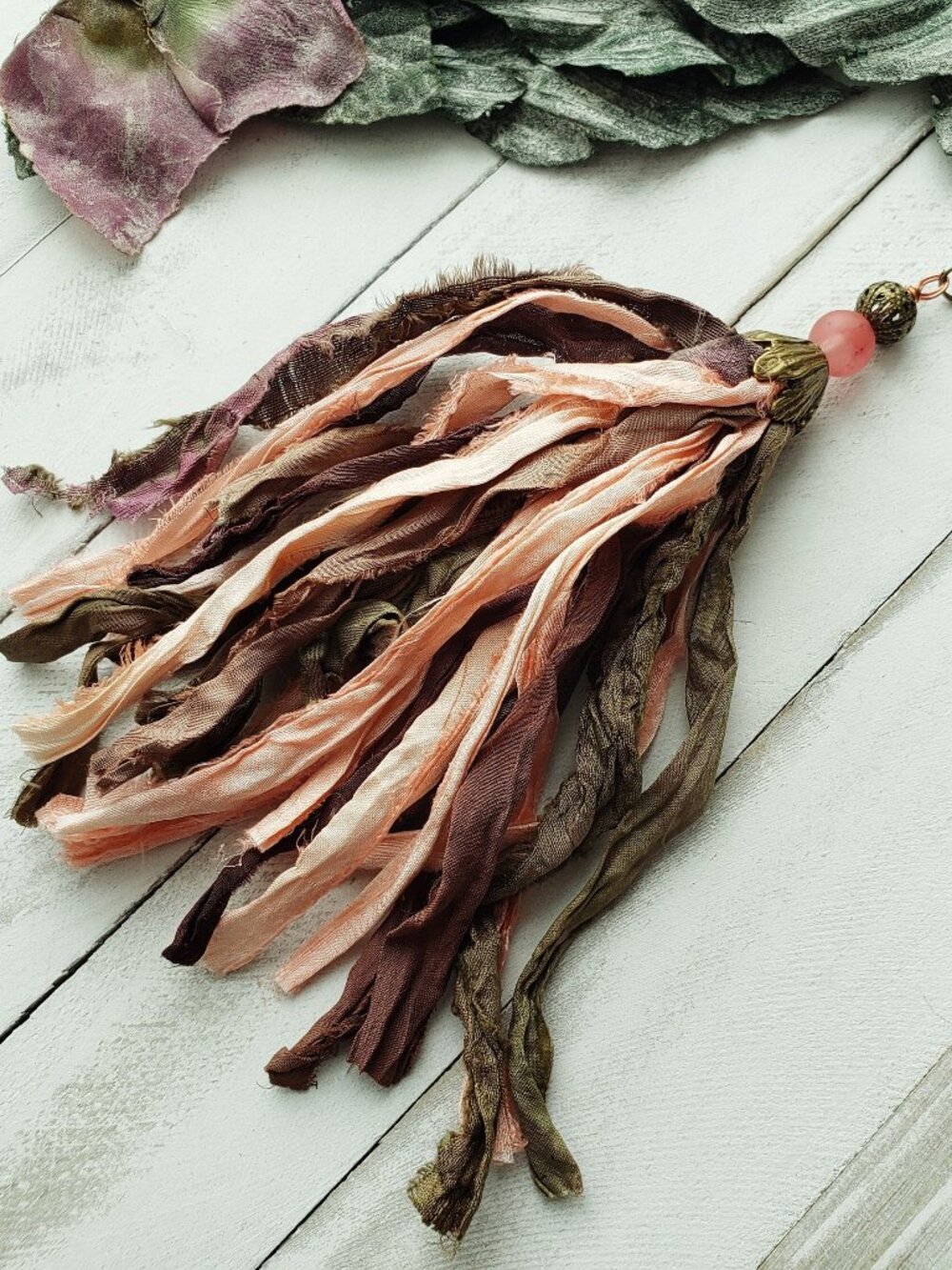OOAK Handmade Sari Silk Ribbon Tassel Bag Charm
